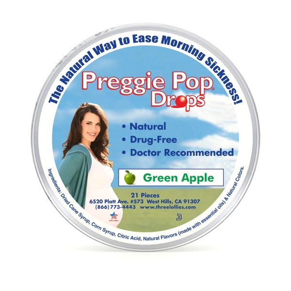 Three Lollies Preggie Pop Drops, Natural Green Apple, 21 Count