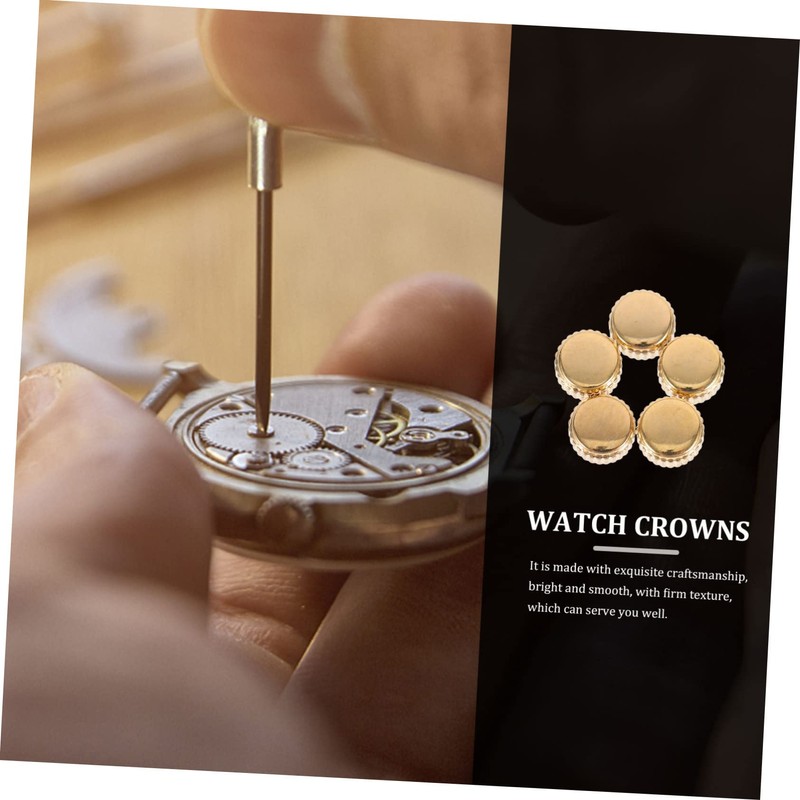 FOMIYES 5pcs Golden Watch Crowns Replacement Tools Watchmaker Accessory for