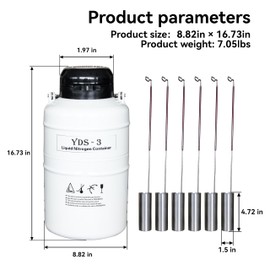 HFS(R) 3L Liquid Nitrogen Tank Aluminum Alloy Cryogenic Container LN2 Dewar with 6 Canisters & Carrying Bag (3L)