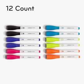 U Brands Assorted Dry Erase Markers Pack Of 12 Vibrant Colors With Erasers Thin Tip