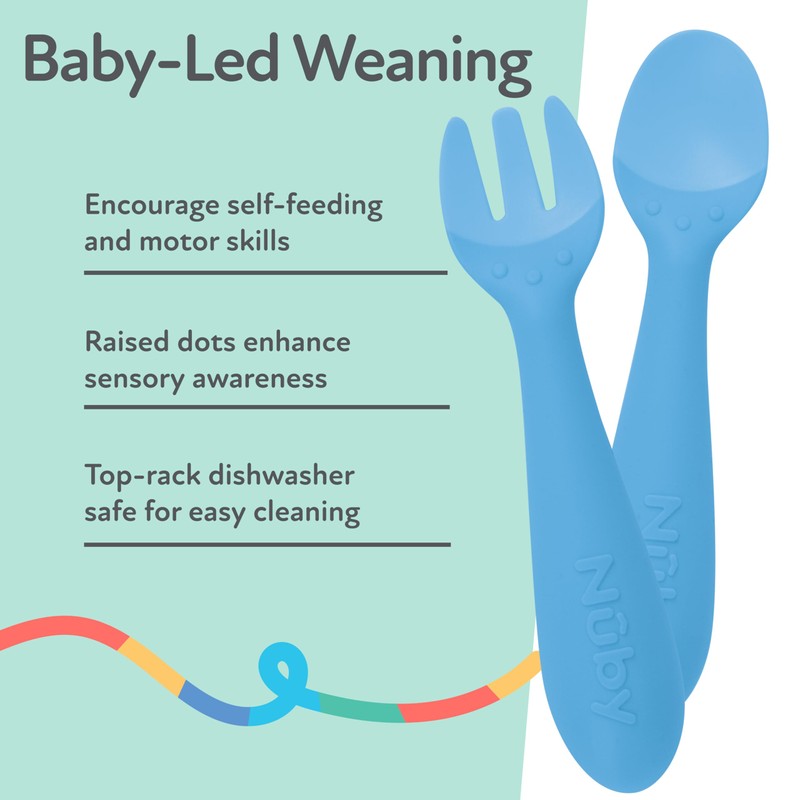 Nuby Silicone Easy Grip Fork & Spoon Set, 12+m in