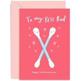 Old English Co. Happy 2nd Wedding Anniversary Card for Couple - Funny Cotton Bud Design - Cotton Wedding Anniversary 2 Years Married Card for Him and Her | Blank Inside with Envelope