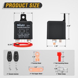 Nilight Remote Battery Disconnect Switch 12V 200A Car Anti-Theft Kill Switches Upgrade Prevent Power Drain with Wireless Remote Control Relay Fobs for Auto Truck RV Boat