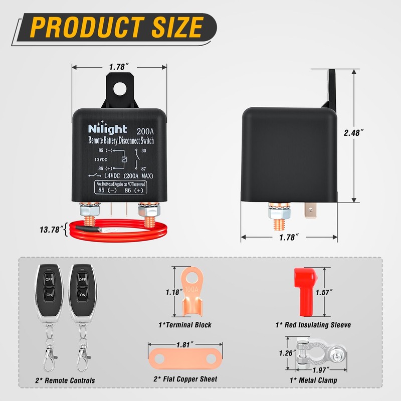 Nilight Remote Battery Disconnect Switch 12V 200A Car Anti-Theft Kill