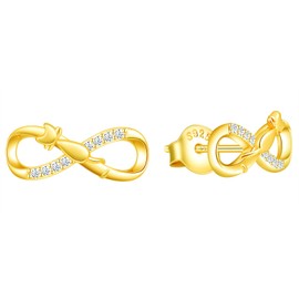 INFINIONLY Women's Pendant, Earring and Bracelets, 925 Sterling Silver Jewellery Sets, Cute Cat and Infinity Symbol Jewellery Set, Gold, Inlaid Zircon, Birthday, Christmas Gift, Sterling Silver, Cubic