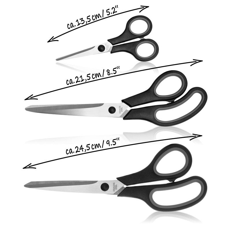 COM-FOUR® 3-Piece Set Multi-Purpose Scissors, Large Household Scissors, Small Kitchen