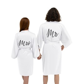AW BRIDAL Mr Mrs Robes Bride and Groom Wedding Robes for Couples, Satin Matching Robes Christmas Wedding Bridal Shower Gifts, White Mr./Mrs