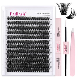 Fadlash Eyelash Cluster DIY 0.07D 8-16 mm 60D Eyelash Extensions Kit with Eyelash Glue and Sealing, Tweezers for Beginners Eyelash Extension at Home (3 Pieces)