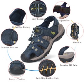 FLARUT Sandalias deportivas para hombre, sandalias de senderismo al aire última intervensión, puntera cerrada, de piel, ligeras, para caminatas, informales, zapatos de agua, C- azul, 8.5 US