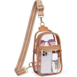 PACKISM Clear Bag for Stadium Events - Clear Sling Bag for Sport Concert, Clear Crossbody Bag with Comfortable Strap (Striped Brown)