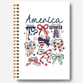 Guymn America Patriotic Christian Spiral Notebook, Coquette Red White and Blue Bow Bible Prayer Journal for Women, 4th of July Independence Day Religious Hardcover Spiral Notebooks 5.5x8.3 Inch