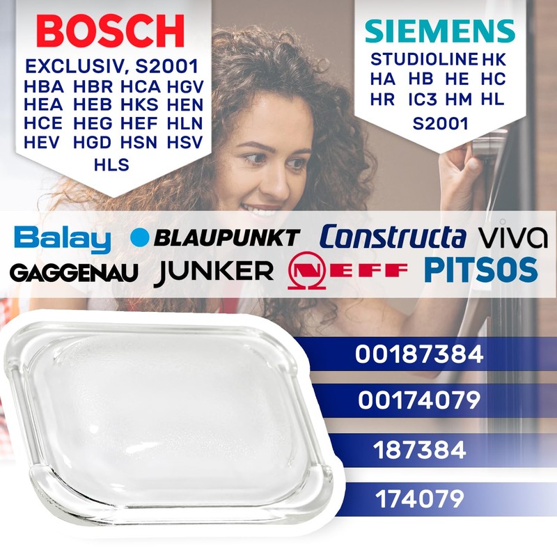 Glass Cover for Oven Bulb with Original Code 00187384 187384