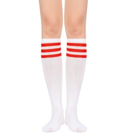 American Trends Women's Thigh High Stocking Over the Knee Tube Socks Solid Long Boot Leg Warmers for Cosplay Daily Wear 1 Pack White Red