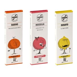 Sabadi Sicilian Citrus Trio | 3-Pack of Organic Chocolate From Modica, Italy| Interdonato Lemon, Sicilian Red Orange, Ciaculli Late Mandarin | 3x 50g Bar