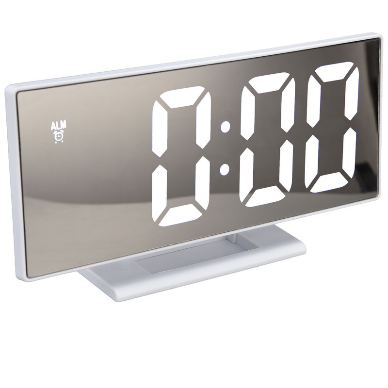 Digital Alarm Clock LED Mirror Screen USB Charging Automatic Dimming