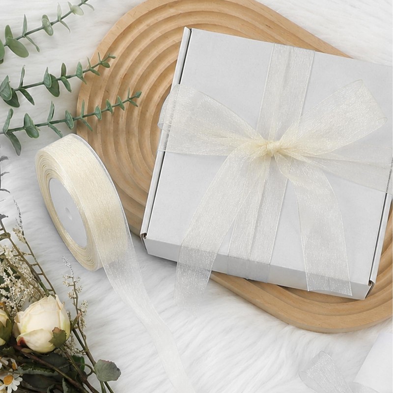 JaoZuyard Ivory White Organza Chiffon Ribbon 1 inch X 50