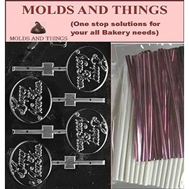 Molds and Things HAPPY NEW YEAR LOLLY CHOCOLATE CANDY MOLD With 25 Pc Lollipop Packaging Kit and Molds and Things Chocolate Making Instruction