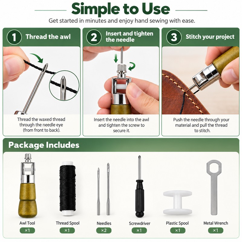 Leather Hand Sewing Tool for Stitching & Repairs – Stainless