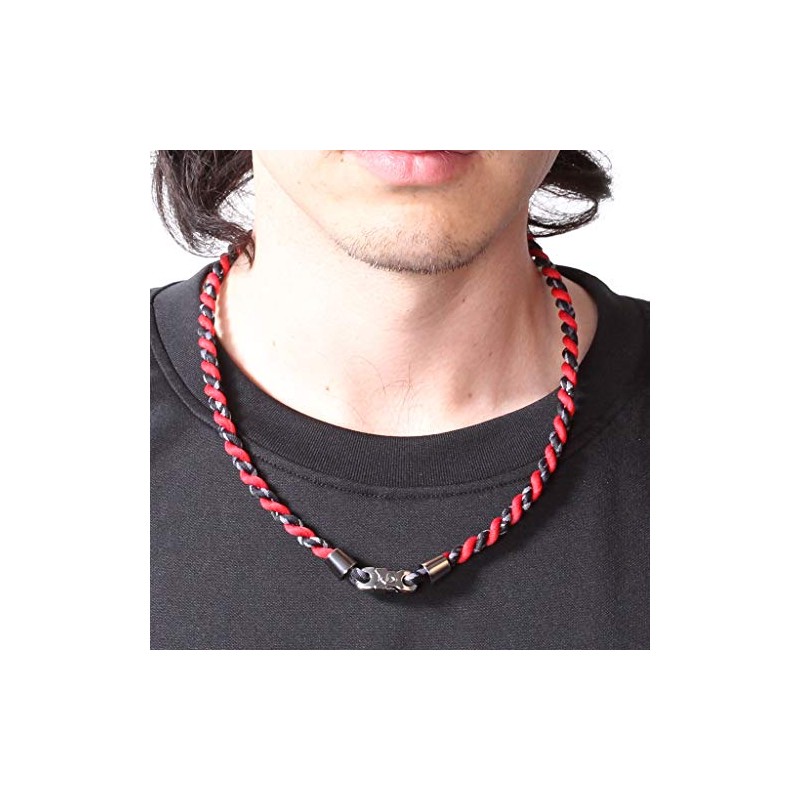PHITEN Tornado Chrome Titanium Necklace, Black/Red, 18-Inch
