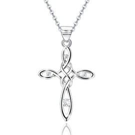 Evelyni Sterling Silver Celtic Cross Necklaces for Women - Cubic Zirconia Celtic Knot Necklace Hypallergenic Adjustable Pendant Necklace Classic Irish Jewelry Gifts for Her Mom Wife