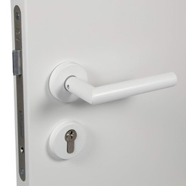 Gedotec Door Handle Set Stainless Steel Door Fitting White Matt Door Handle Room Door on Round Rosette - CHAPO | PZ - Cylinder | Door Handle Vintage for Interior Doors | 1 Set Rosette Set L-Shaped