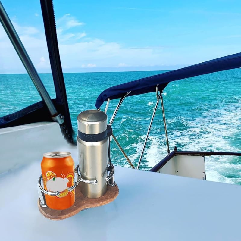 Tebaisea Teak 3-Hole Cup Holder, 316 Stainless Steel Cup Holder