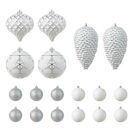 18ct Christmas Elegant Silver Deluxe Large Shatterproof Ornaments