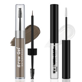 Apooliy 2pcs Waterproof Eyebrow Gel Set, Highly Pigmented Liquid Eyebrow Gel and Clear Binding Eyebrow Glue, Natural Eyebrow Shaping