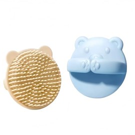 Baby Bear Shampoo Comb, Silicone Bristles, Newborn Dandruff Comb (Beige+Blue)