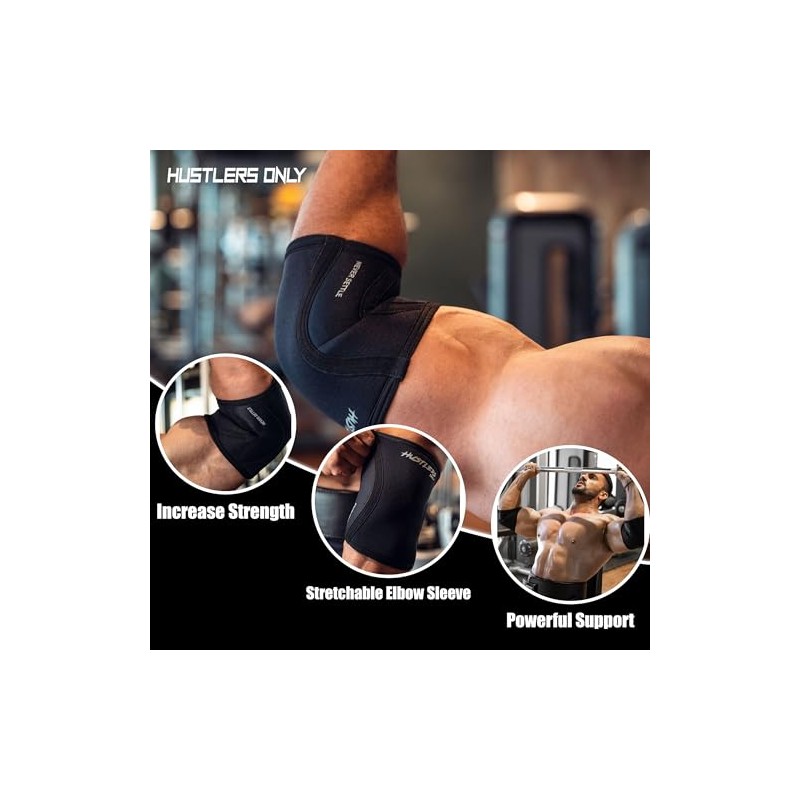 Hustlers Only Elbow Sleeves Weightlifting 5mm Neoprene Compression Elbow Support