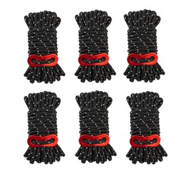 Guy Rope, Paracord Tent, Tarp, Tent Rope, 1.6 x 16.4 ft (4 mm x 4 m), Comes with Flexible Brackets, High Strength, Durable, Camping, Multi-Purpose, Outdoor Ropes (Black, 6 Pieces)