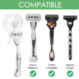 Linkidea 3 Pack Shaver Holder for Shower, Wall Mounted Suction Cup Shaver Hanger for Bathroom, Compatible with Venus Platinum, Fusion 5 Proshield & Proglide, Mach 3 Classic
