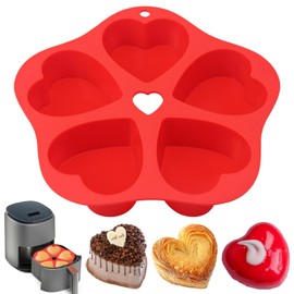 BMSQOFD Silicone Air Fryer Muffin Pan for Baking Nonstick 5 Cups Air Fryer Muffin Pan with Carrying Handle for Baking Egg Bite, Silicone Egg Molds for Making Cupcakes,Muffins Bites Mold（1Pcs Red）