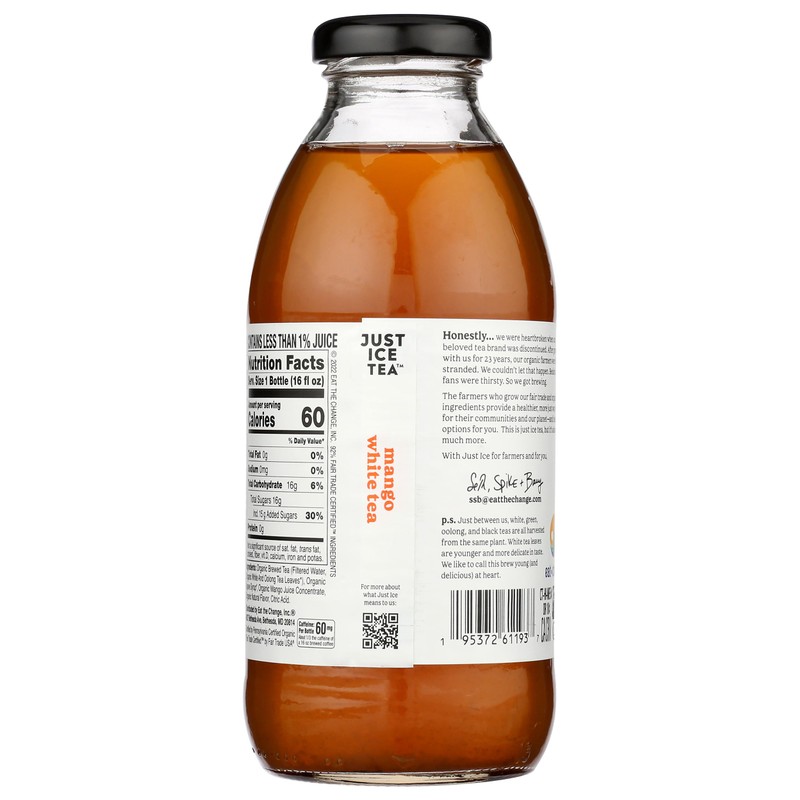 Just Ice Tea, Tea White Mango Organic, 16 Fl Oz