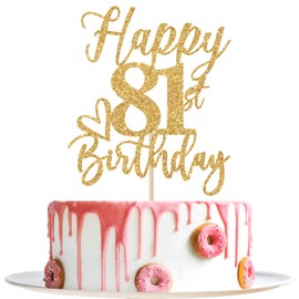 Decoración para tartas de feliz cumpleaños 81, decoraciones de cumpleaños 81 para hombres/mujeres, saludos a 81 años, suministros para fiesta de cumpleaños 81, 81 y 81 con purpurina dorada