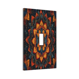 Spshian Colorful Oriental Floral Blooming Mandala Flower Single Toggle Light Switch Covers Decorative 1 Gang Wall Plate Electrical Device Switchplate Dimmer Faceplate for Bathroom Decor