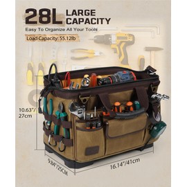 ARCFOX 16 Inch Large Electrician Tool Bags for Men Heavy Duty, 31 Pockets Vintage Waxed Canvas Tool Bag Storage Organizer with Waterproof Hard Bottom, Wide Mouth Portable Tool Bag for Mechanic,Plumber
