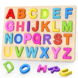Zeoddler Alphabet Puzzles, Wooden Puzzles for Toddlers, ABC Shape Puzzles for Kids, Preschool Learning Activities, Gift for Girls Boys