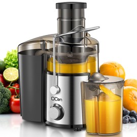 QCen Juicer Machine, 800W Centrifugal Juicer Extractor with 3” Wide Mouth Feed Chute for Fruits & Vegetables, Easy to Clean, Stainless Steel, BPA-Free