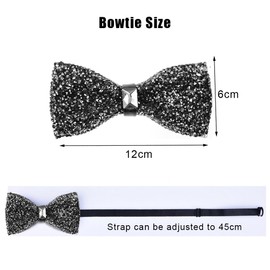 VANTOBEST Rhinestone Bow Ties Mens Pre-tied Bow Ties Banquet Bowties with Adjustable Length for Wedding Party Banquet (Black Silver)
