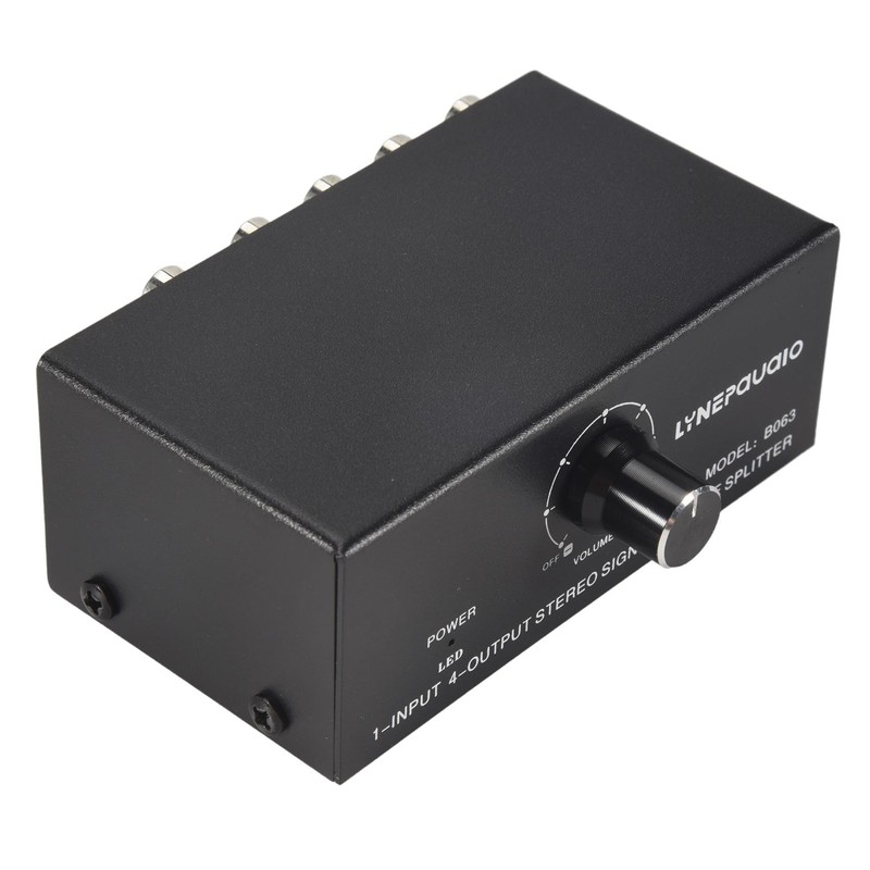 Aswalling 1 in 4 Out Stereo Signal Source Splitter Audio