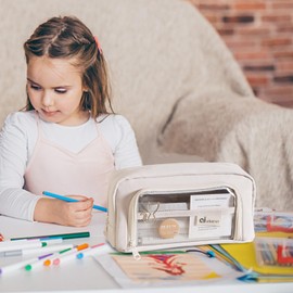 Balakaka Pencil Case with Large Pencil Case Girls for Approx. 55 Pens, Stationery Bag for Middle School College Office Student Girls Gift, Cream Beige, simple