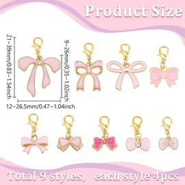 PH PandaHall 9 Styles Bowknot Shoes Charms 36pcs Bow Shoe Decoration ShoeLace Charms Pink Sneakers Buckle Enamel Shoes Pendant with Lobster Clasps for Women DIY Shoe Accessories Gift, 21-39mm