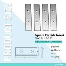 FHONK 50mm Carbide Inserts Cutters, for Woodturning Replacement Cutter Knives, Fits Spiral, Helical Planer Cutter, Wood Lathe Turning Tool, 50x12x1.5mm-35°, 10Pcs