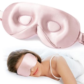 LitBear 100% 22 Momme Mulberry Silk Sleep Mask - 3D Contoured Eye Mask for Men Women, Soft Breathable Sleeping Mask with Adjustable Strap, Perfect Blocks Light for Sleeping (Pink)
