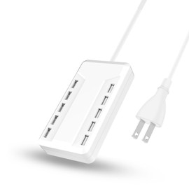 USB Charging Stationsr, 10-Port Charger Station Hub, USB Wall Charger has Fast Charging auto-Detection Technology Safety Guarantee for Cell Phones, Tablets, laptops and Other Electronic Products