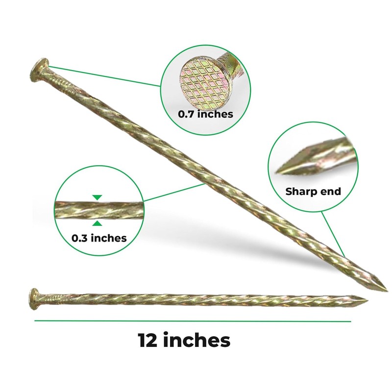 12 Inch Galvanized Heavy Duty Spiral Landscape Spikes, Metal Garden