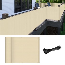 Patio Balcony Privacy Screen Beige, 2.5' x 25' Screen Mesh Railing Cover for Apartments, Outdoor Privacy Screen with Zip Ties for Deck Shade Backyard Fence Panel Temporary Porch Fencing