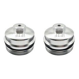 iFJF EC781 Oil Filter Cap Billet Aluminum Anodized Replacement for FL2016 2003-2007 6.0L 2008-2010 6.4L Powerstroke F250 F350 F450 F550 Super Duty 2003-2005 Excursion 1840754C91 3C3Z-6766-CA 2 Packs
