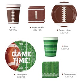 Football Party Decorations, Kids Football Party Favors, Football Party Supplies Set Serve 20, Includes Plates, Napkins Paper, Cups for Children's Birthday Party and Sports Themed Party for Boys